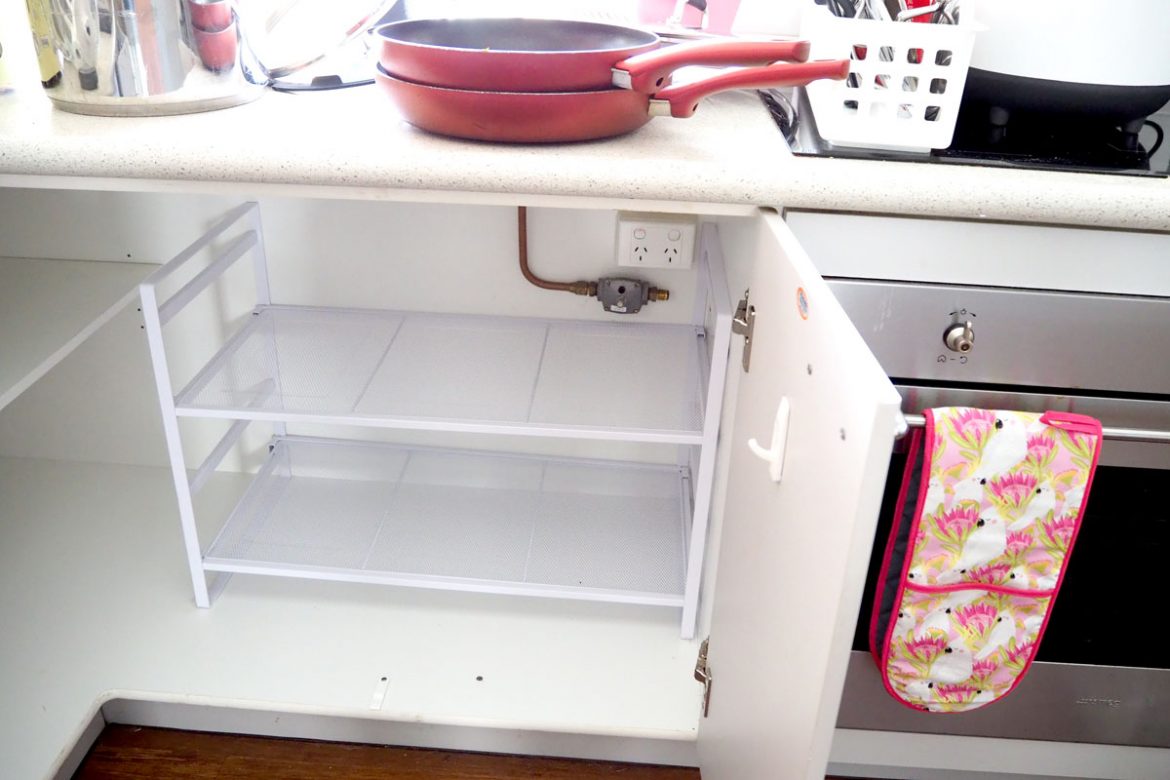 saucepan cupboard organising idea add shelving