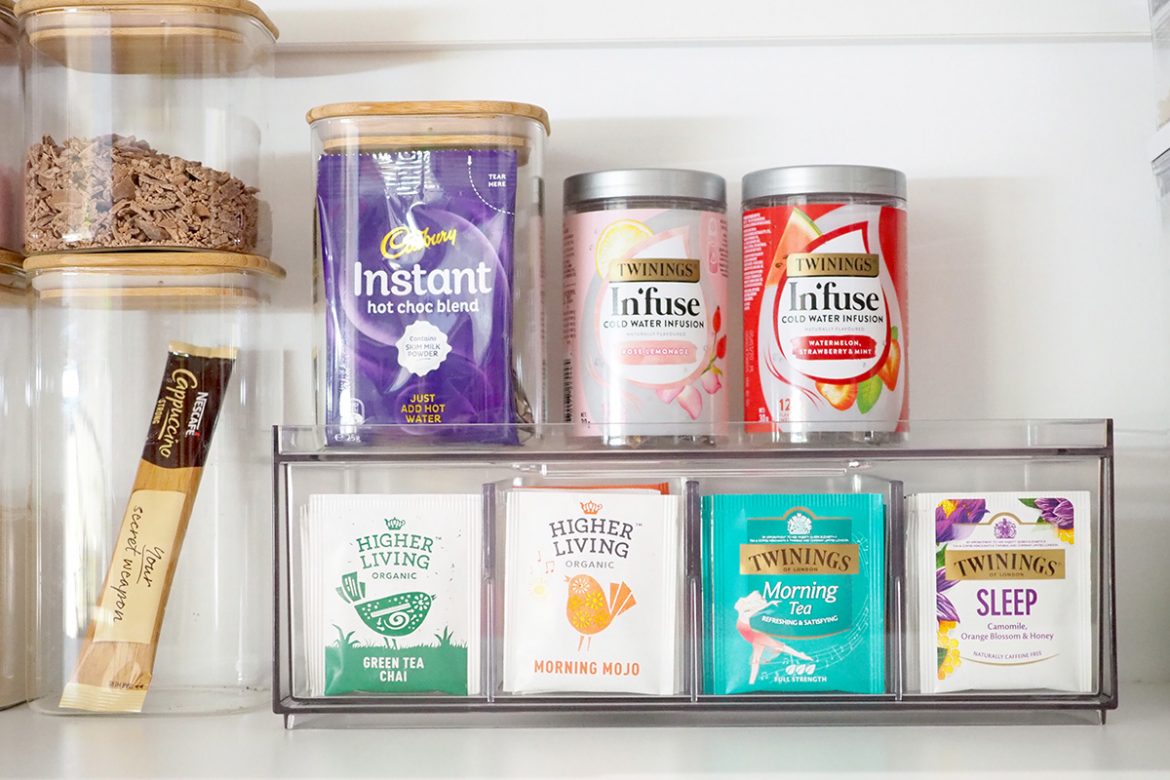 tea and drink storage in the pantry