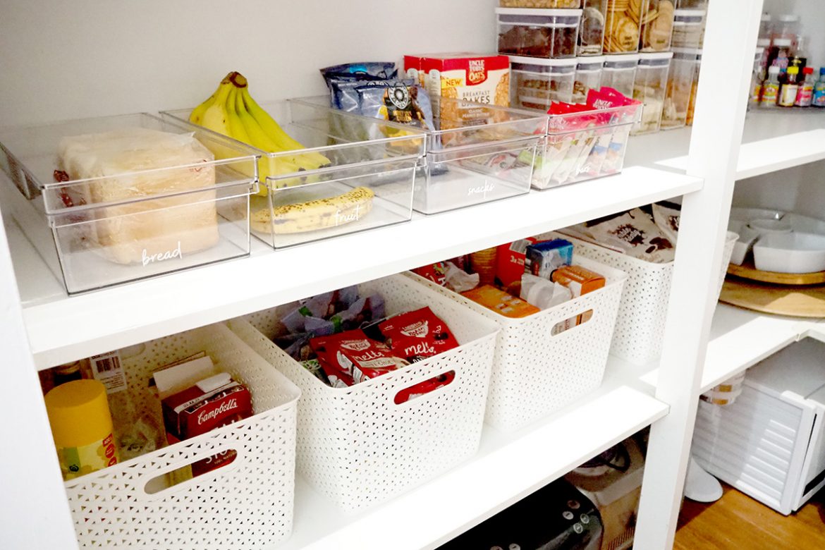use baskets and containers to organise your pantry