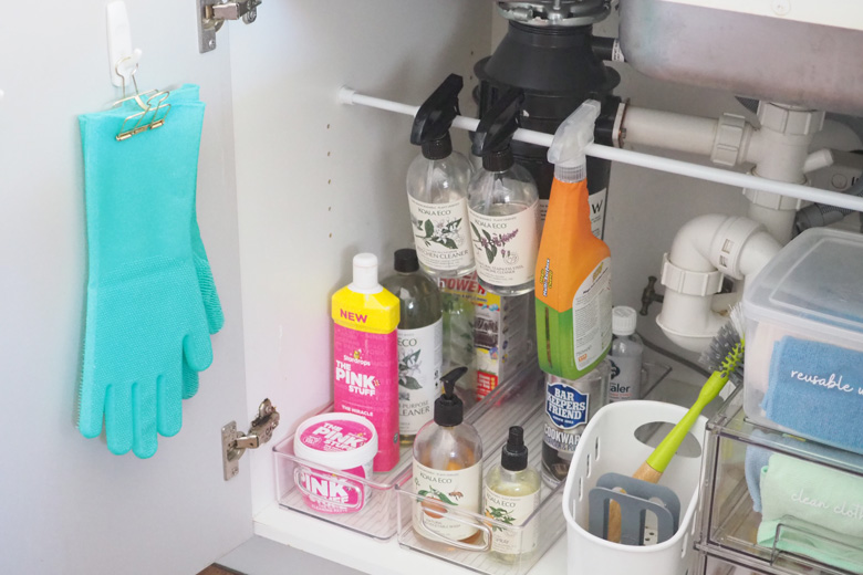 under sink cupboard organisation