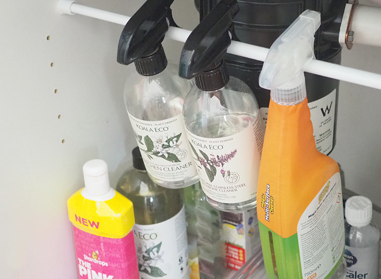 under sink cupboard organisation