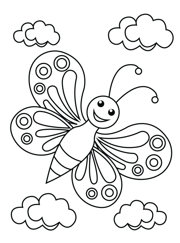 Allow the kids to be creative with colour with this fun happy butterfly colouring page from cool2bkids.