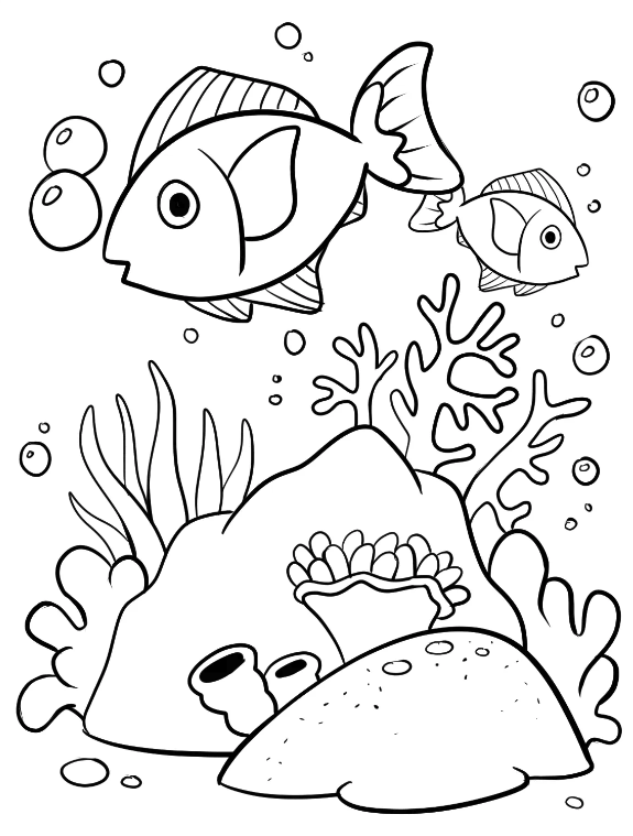 Under the sea colouring page can be made bright and colourful, from kidadl.com.